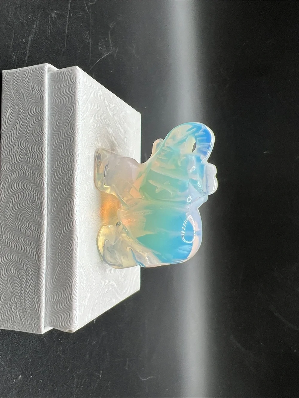 Lot of 2 Carved Stone Elephant Figurines Opalite & Green Aventurine Crystal 1.5”